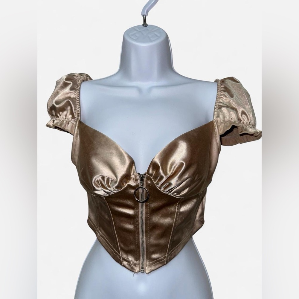 Elegant Satin Puff Sleeve Corset Top